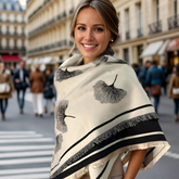 Cashmere Scarf 130x130 Black Beige Wool Blanket Shawl Wrap Pashmina S47