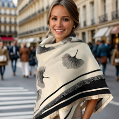 Cashmere Scarf 130x130 Black Beige Wool Blanket Shawl Wrap Pashmina S47