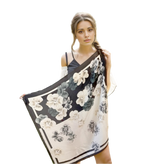 70x70 Silk Scarf black white flowers Classic elegant business Style Silk Stole Foulard N609