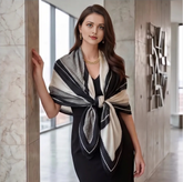 Kaschmirschal 185x65 Damen klassisch schwarz Weiß B2