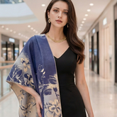 Kaschmirschal 185x65 Damen Asian Style Blau B11