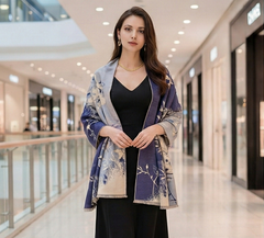 Kaschmirschal 185x65 Damen Asian Style Blau B11