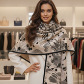 Kaschmirschal 185x65 Damen Asian Style schwarz beige B12