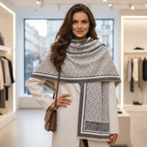 Kaschmirschal 185x65 Damen klassisch Stil grau weiss B14