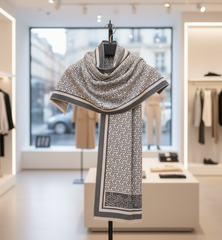 Kaschmirschal 185x65 Damen klassisch Stil grau weiss B14