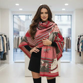 Kaschmirschal 185x65 Damen klassisch Stil Rot Pferd B16