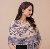 Kaschmirschal 185x65 Damen klassischer Stil blau-weiß B18