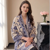 Kaschmirschal 185x65 Damen klassischer Stil blau-weiß B18