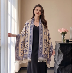 Kaschmirschal 185x65 Damen klassischer Stil blau-weiß B18