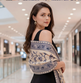 Kaschmirschal 185x65 Damen klassischer Stil blau-weiß B18