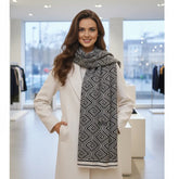 Kaschmirschal 185x65 Damen klassisch Stil schwarz weiss B19