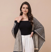 Kaschmirschal 185x65 Damen klassischer Stil Schwarz-Weiß B19