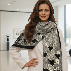 Kaschmirschal 185x65 Damen klassisch Stil schwarz beige B22