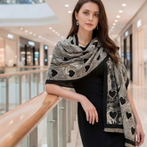 Kaschmirschal 185x65 Damen klassischer Stil schwarz beige B22