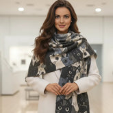 Kaschmirschal 185x65 Damen klassisch Stil grau Katze B23