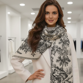 Kaschmirschal 185x65 Damen Asian Stil schwarz weiss B25