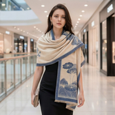 Kaschmirschal 185x65 Damen Asiatischer Stil blau weiß B26