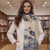 Kaschmirschal 185x65 Damen Asian Stil blau weiss B26