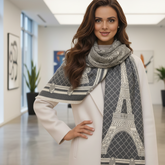 Kaschmirschal 185x65 Damen Paris Stil grau beige B27