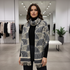 Kaschmirschal 185x65 Damen Designer Stil grau beige B28