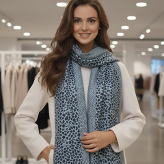Kaschmirschal 185x65 Damen Blau Leopard Stil B32