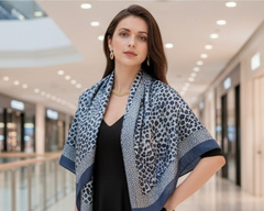 Kaschmirschal 185x65 Damen Blau Leopard Stil B33