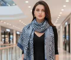Kaschmirschal 185x65 Damen Blau Leopard Stil B33