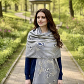 Kaschmirschal 185x65 Damen klassisch blau weiss B4