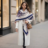 Kaschmirschal 185x65 Damen klassisch blau weiss B5