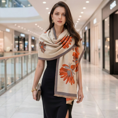 Kaschmirschal 185x65 Damen klassisch orange beige B6