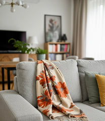 Kaschmirschal 185x65 Damen klassisch orange beige B6