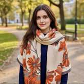 Kaschmirschal 185x65 Damen klassisch orange beige B6