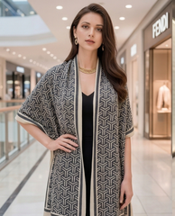 Kaschmirschal 185x65 Damen Grau Weiß klassisch Stil B65