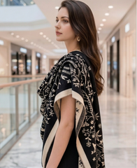 Kaschmirschal 185x65 Damen Schwarz Weiß klassisch Stil B66