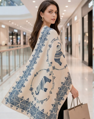 Kaschmirschal 185x65 Damen blau Weiß klassisch Stil B67
