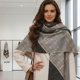 Kaschmirschal 185x65 Damen klassisch Beige Schwarz B7