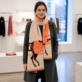 Kaschmirschal 185x65 Damen klassisch Orange Pferd B8