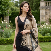 180x90 Seidenschal Beige schwarz klassisch G1