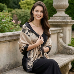 180x90 Seidenschal Beige schwarz klassisch G1