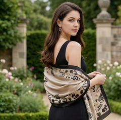 180x90 Seidenschal Beige schwarz klassisch G1