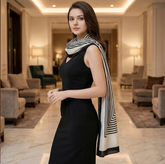 180x-90 Viskose mit Leinen Beige Schwarz Schal Stola G12