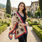 180x90 Seidenschal weiß blau klassisch Stola G13