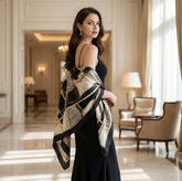 180x90 Seidenschal weiß schwarz Stil klassisch Stola G15