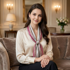 180x90 Seidenschal grau rosa Stil Stola G16