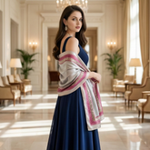 180x90 Seidenschal grau rosa Stil Stola G16