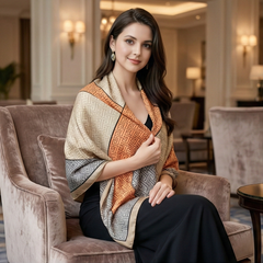 180x90 Seidenschal beige grau klassisch G18