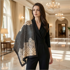 180x90 Seidenschal Beige Schwarz klassisch G2