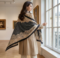 180x90 Seidenschal Beige Schwarz klassisch G2