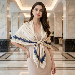 180x90 Seidenschal beige Rosen leicht Stola G23