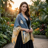 180x90 Seidenschal blau gelb Rosen leicht Stola G24